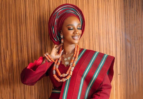 Bright red aso oke